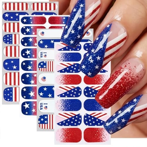 4 Sheets 4th of July Nail Stickers for Nail Art Self-Adhesive Stickers-15