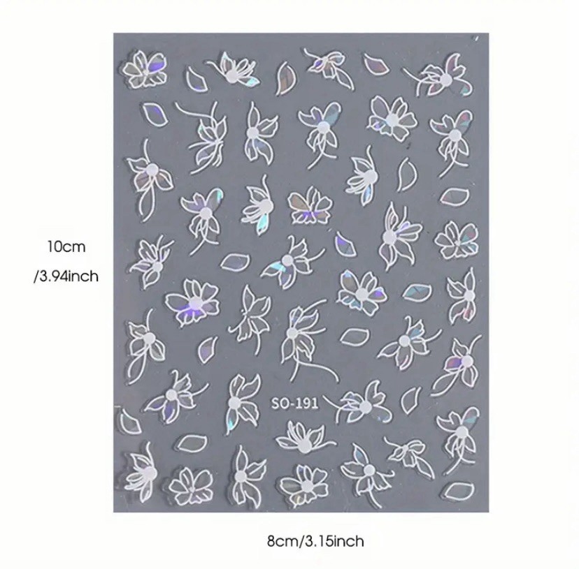 4 Sheets 3D Nail Stickers-ButterflyCharms, Iridescent Finish, Self-Adhesive
