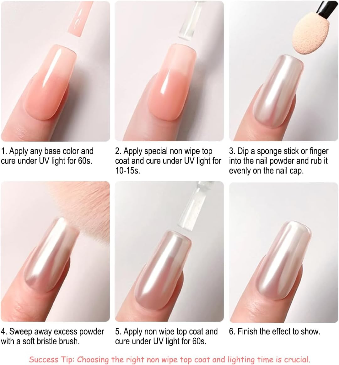 2Pcs Moonlight White Chrome Nail Powder, Aurora Pearl Chrome Nail Powder Magic C