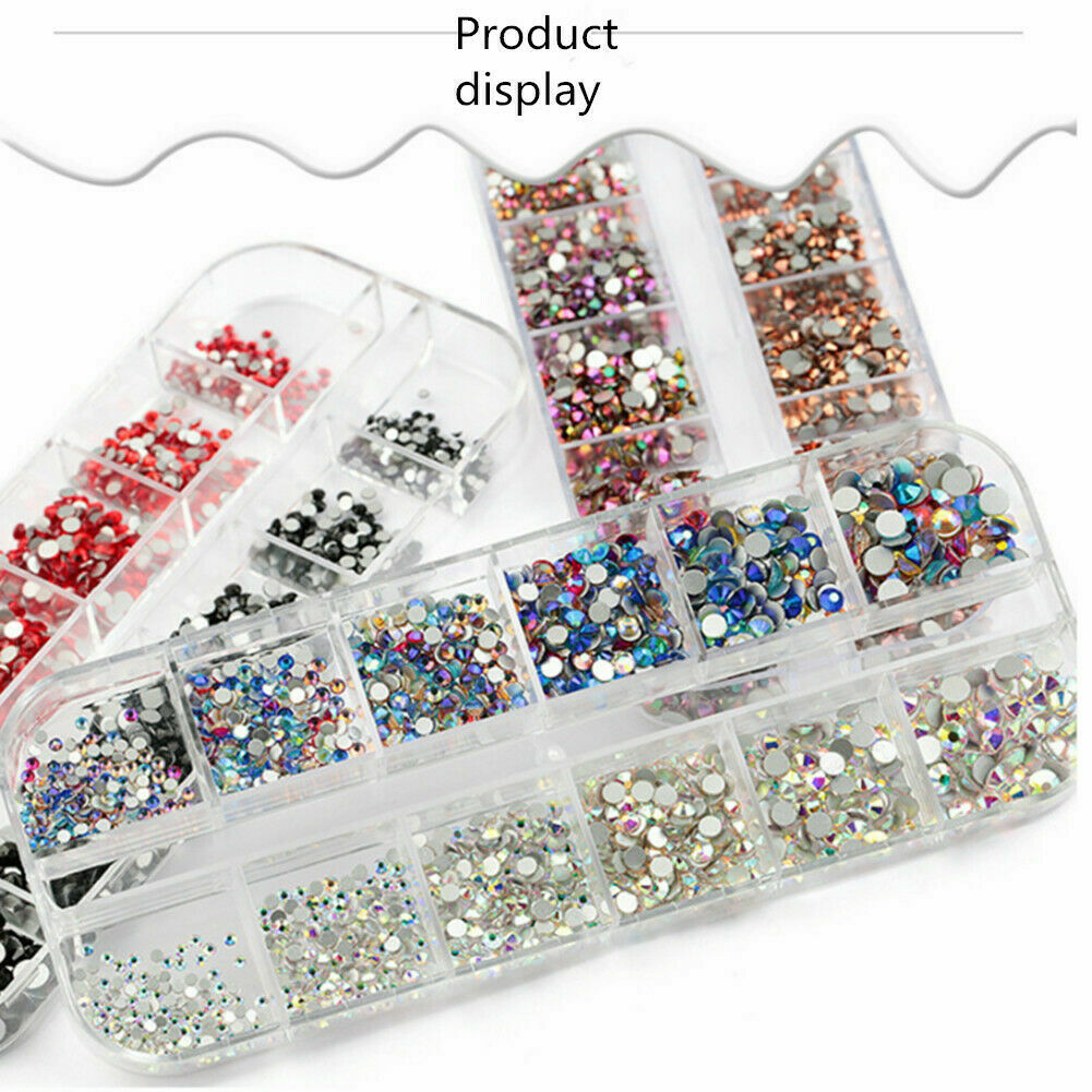 12Grid/Box 3D Nail Art Rhinestones Mix Size Flatback Glitter Diamonds Tips Decor