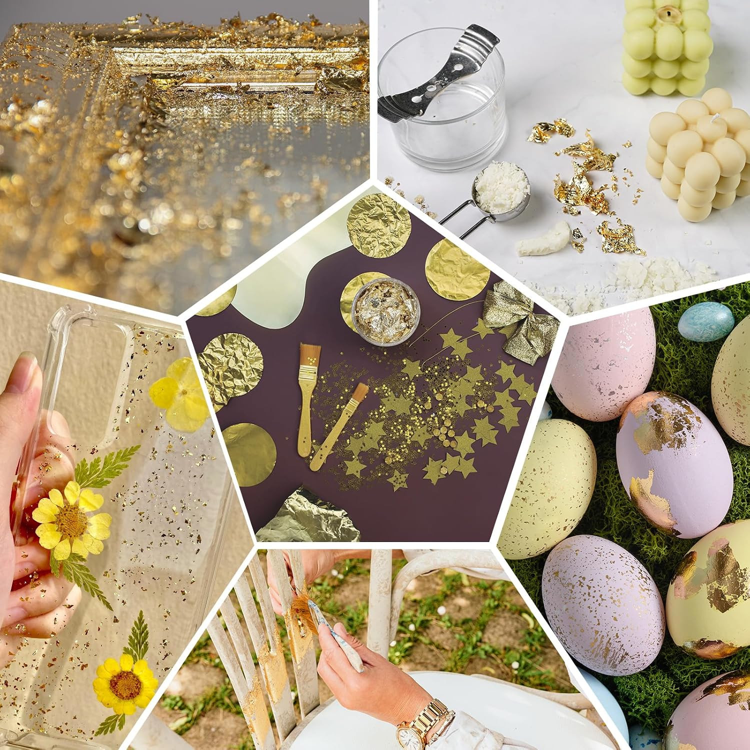 10G Metallic Foil Flakes, Gold Leaf Flakes, Gold Foil Flakes for Resin，For Nail