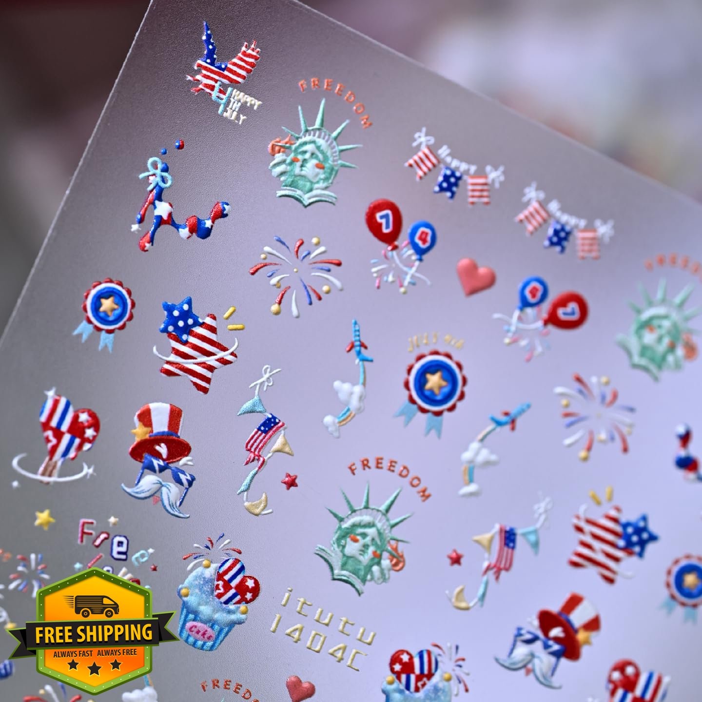 Quezadyl 3 Sheets 4th July Nail Stickers Independence Day Flag
