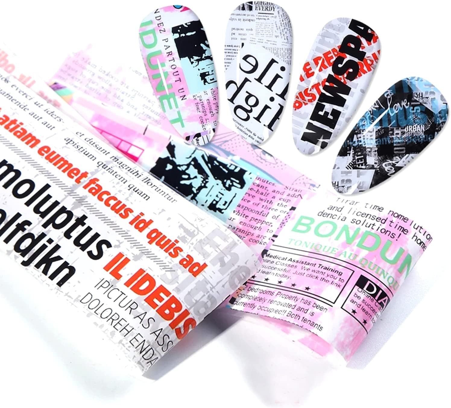 Newspaper Nail Foil Transfer Stickers English Letter Designs Nail Newparpe