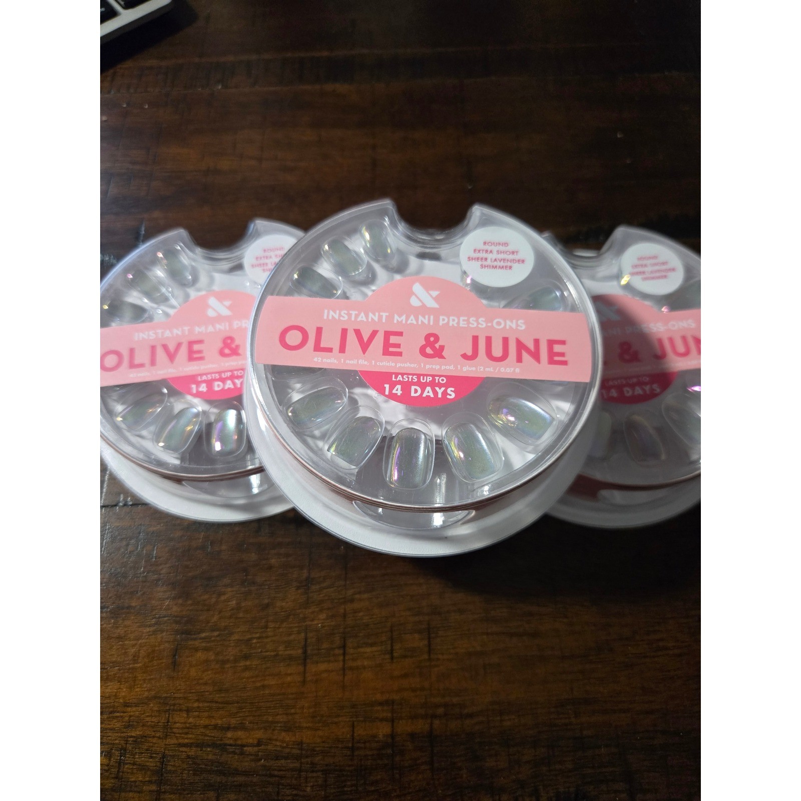 Olive & June Press On Nails 3pk Sheer Lavender Shimmer Extra Short Round Mani
