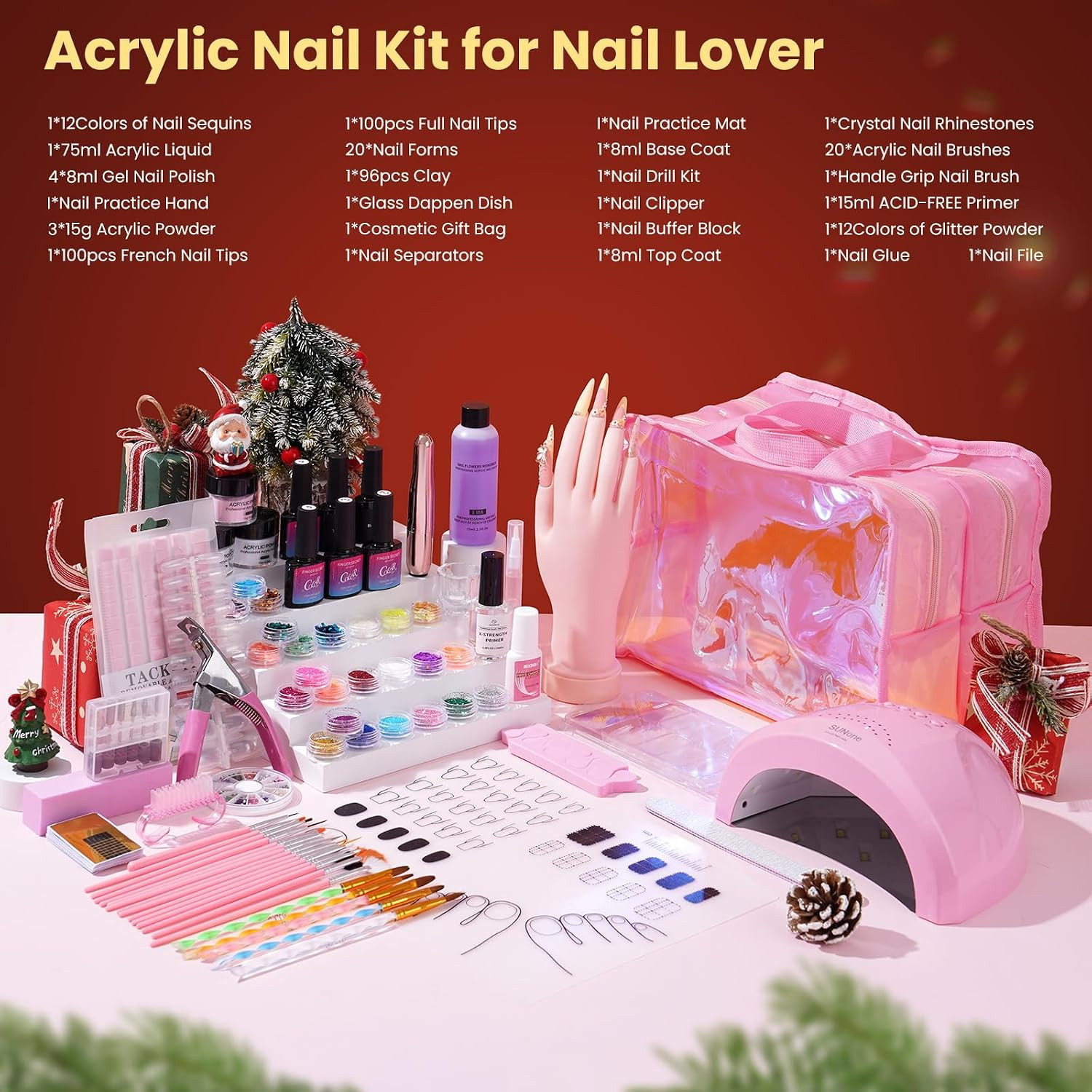 Nail Kit for Beginners with Everything, Practice Hand & Holo Storage Bag | Compl