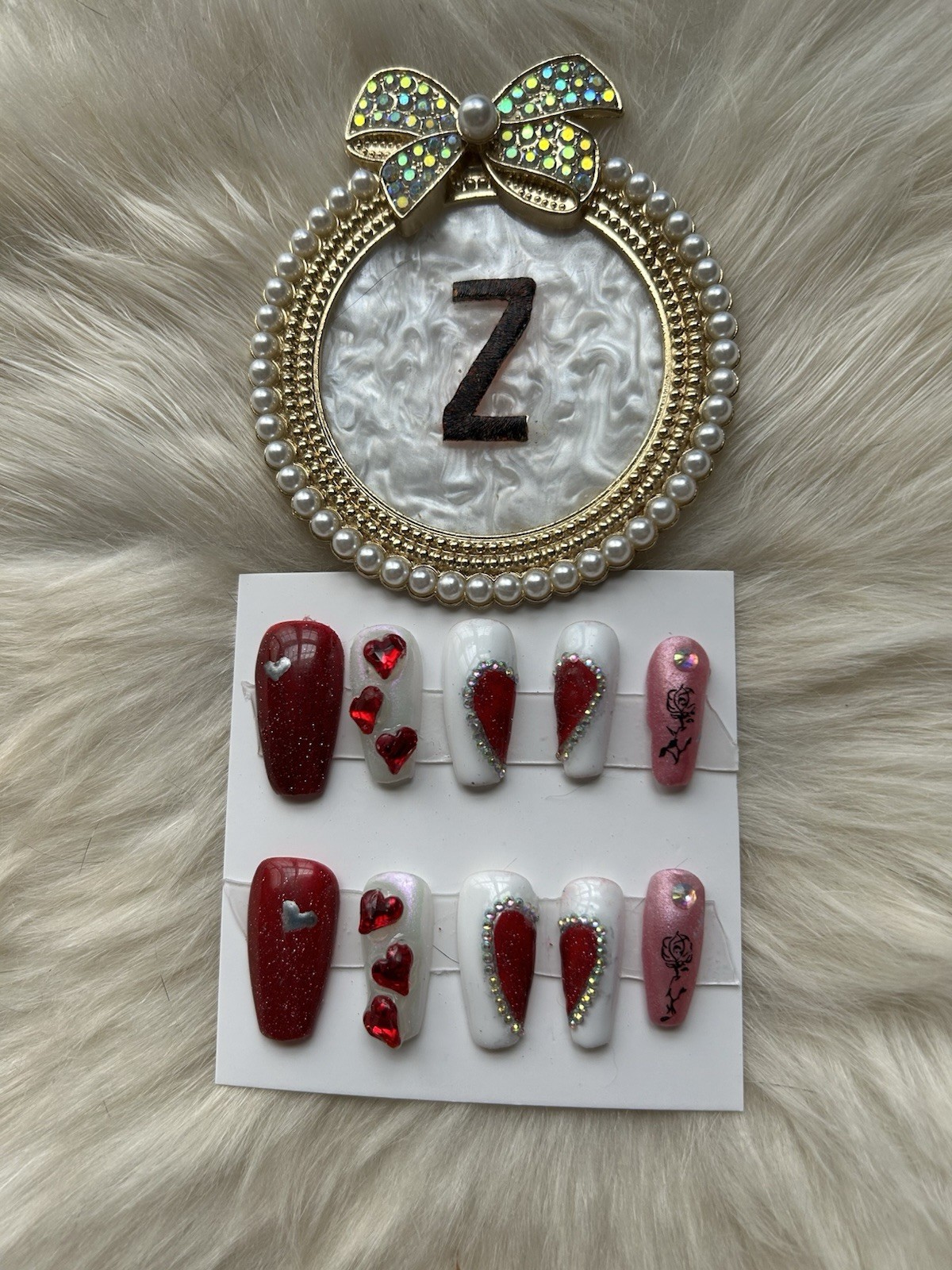 Z NAILZ! Handmade M Coffin Valentines Day/Love Red, White & Pink Press On Nails
