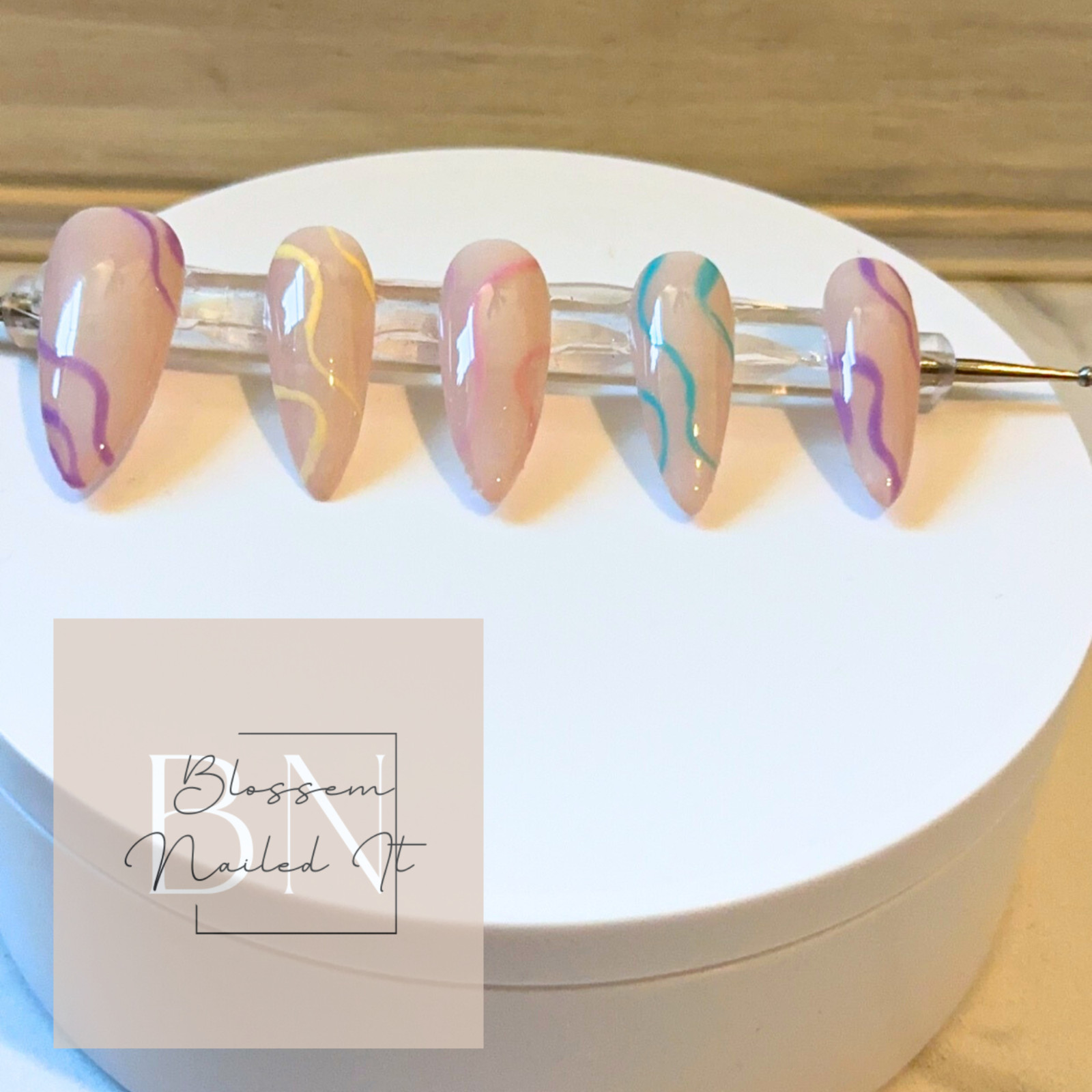 Pastel boho swirl press on nails. Long and short styles available.