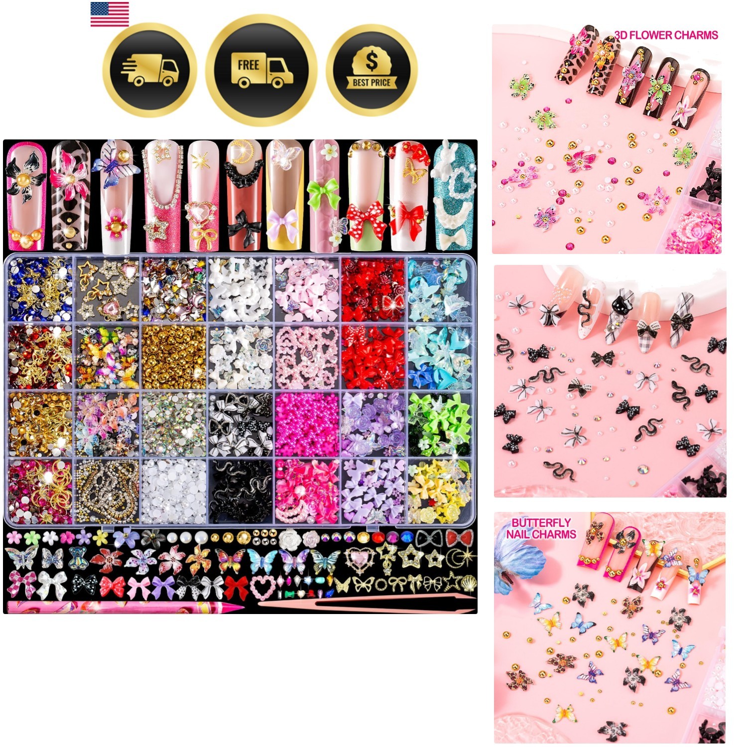 8000pcs 3D Nail Charms and Nail Gems, Cute Nail Rhinestones and Charms Y2K fo…