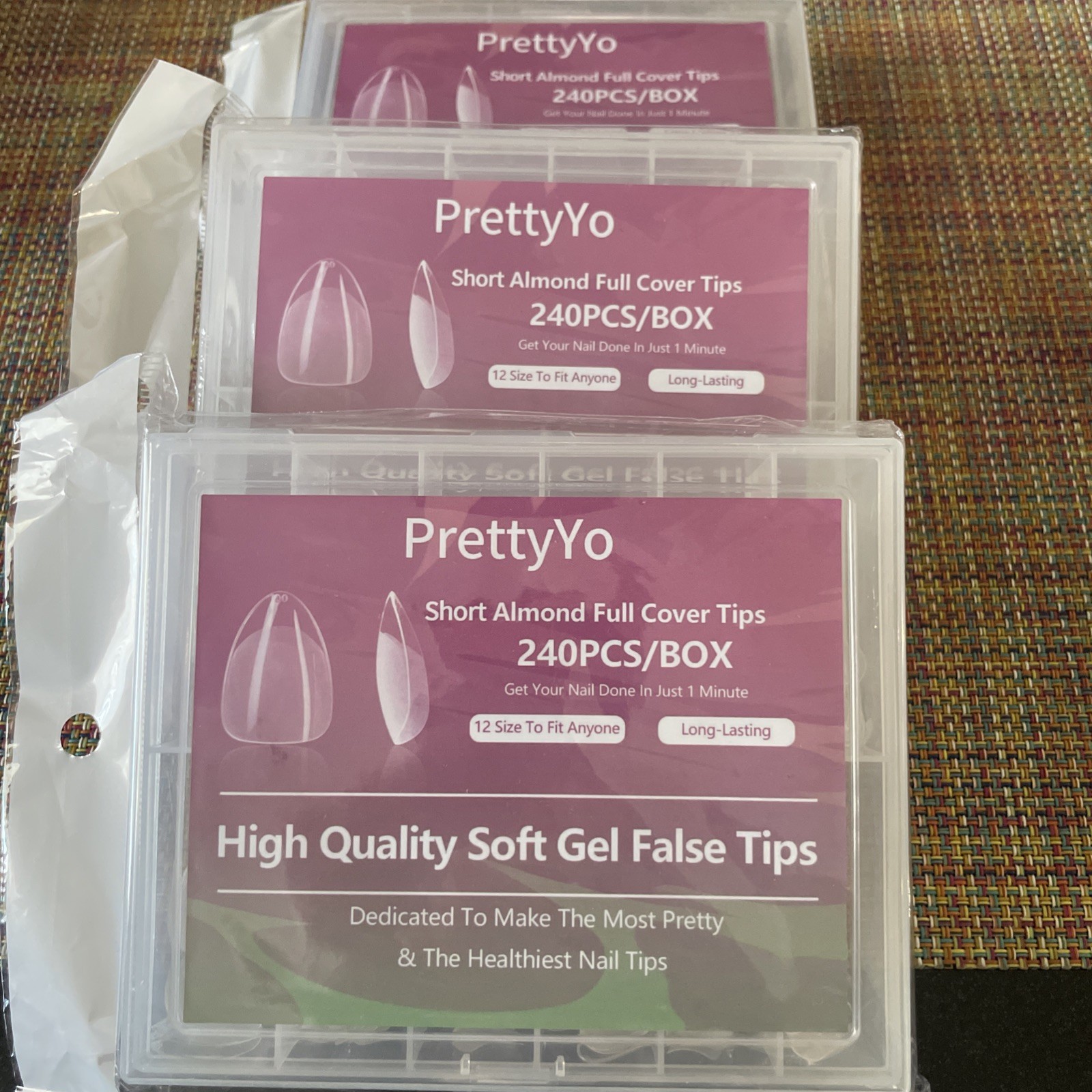 3pack, Short Almond Gel Nail Tips 240Pcs Half Matted Clear Fake Nail Tips