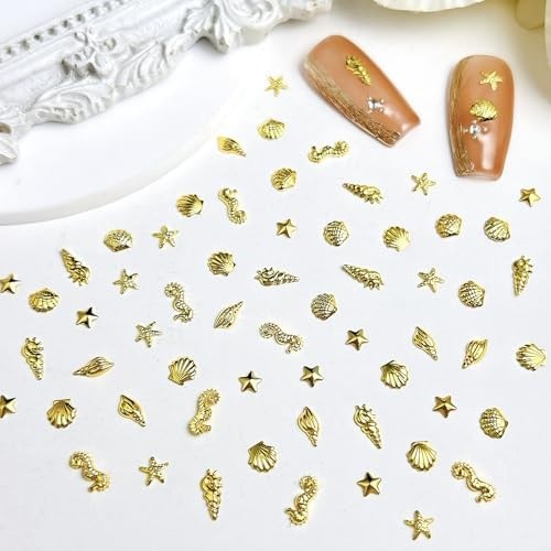 600Pcs Gold Starfish Nail Charms 3D Alloy Summer Ocean Nail Rhinestones Starfish