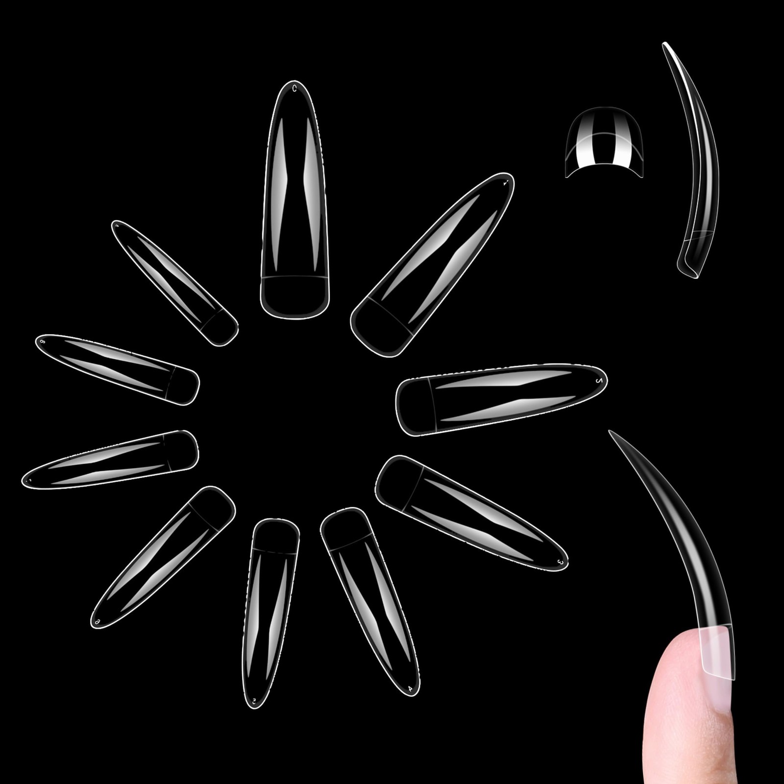 Halloween 500 pcs Half Cover Extra Long Hawk Curved Stiletto/Almond Nail Tips…