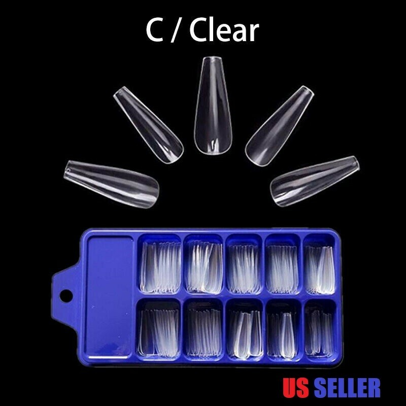 100PCS DIY Long Coffin Nails Tips Acrylic Ballerina Fake Nail Kits