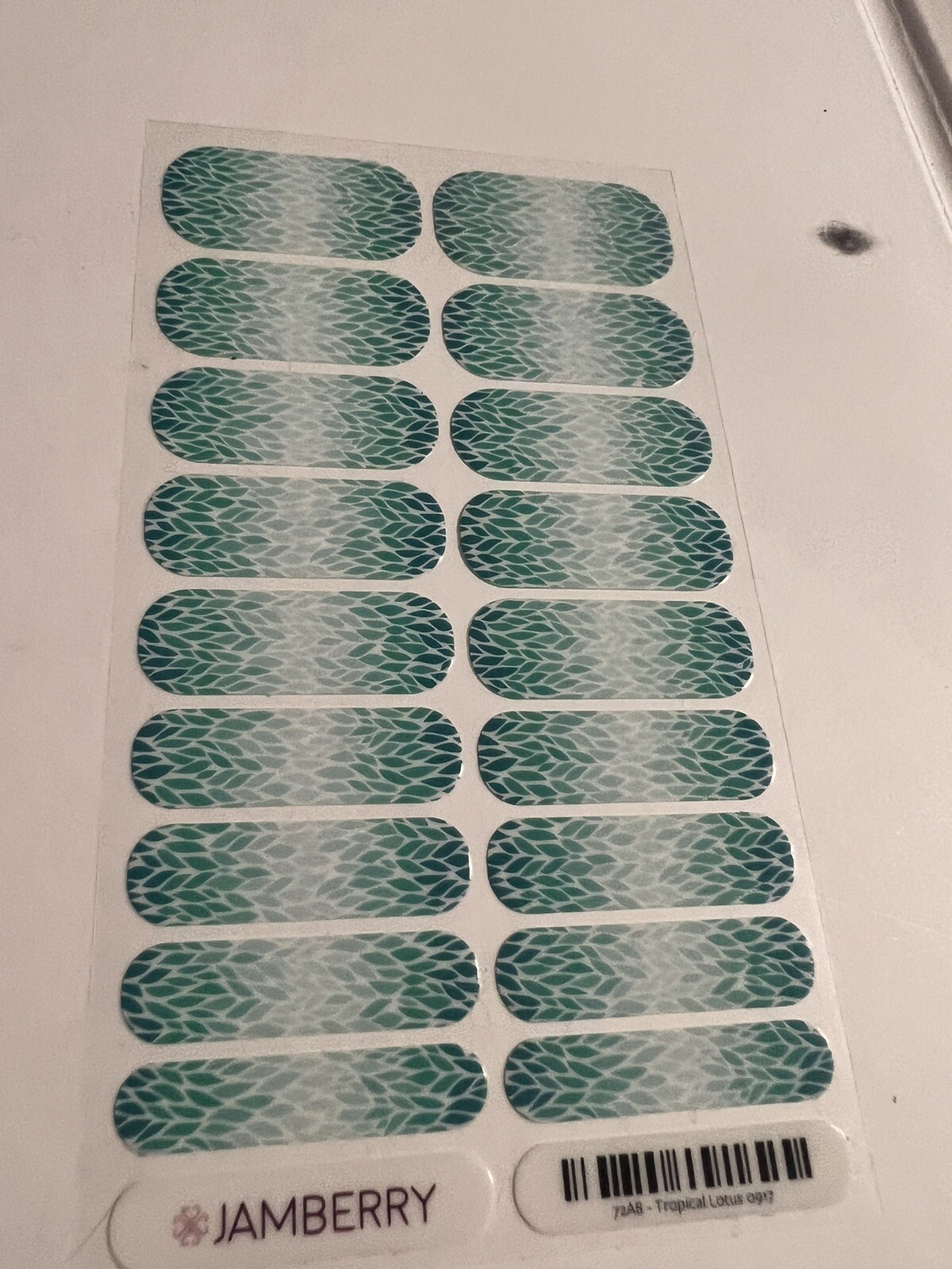 Jamberry Nail Wraps Set A457 Tropical Lotus Flower New Full Sheet Green Rare