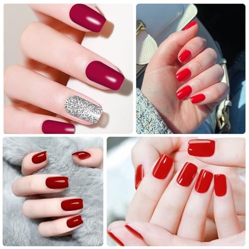12 Sheets 168 Pcs Red Solid Nail Polish Strips for Style 5 Bright Multi-Color