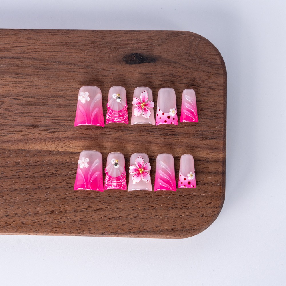 10pcs Fairy Handcrafted Pink Ombre Press On Nails Short Square Nail Art Gift