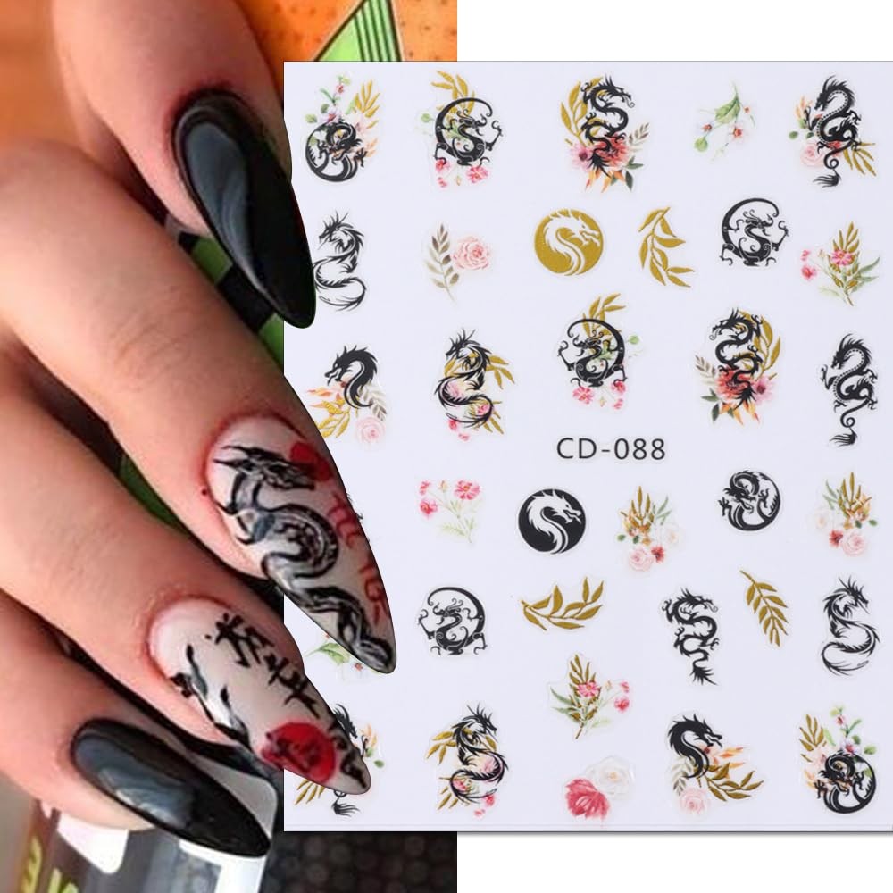 3D Chinese Dragon Nail Decals for Nail Art: Flying Dragons for Manicure Decor