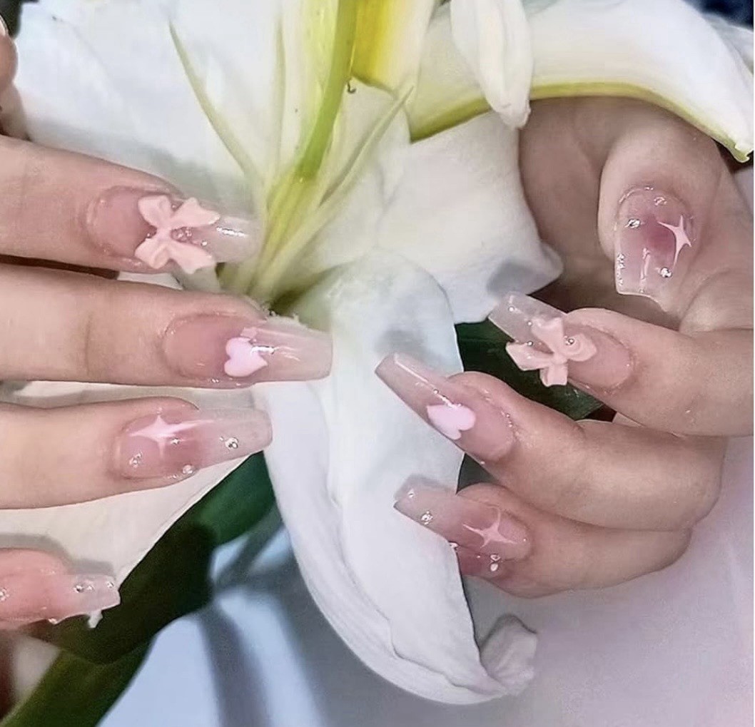 3D Pink Clear Bow Acrylic Nail Charms 100 Pc Pack