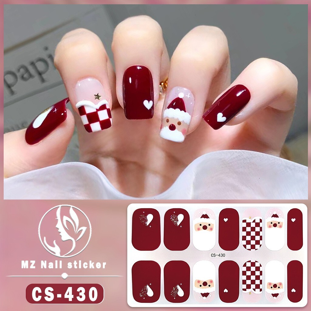 5 pcs hot sale Christmas Nail Stickers Semi Cured Gel Nail Stickers UV Lamp