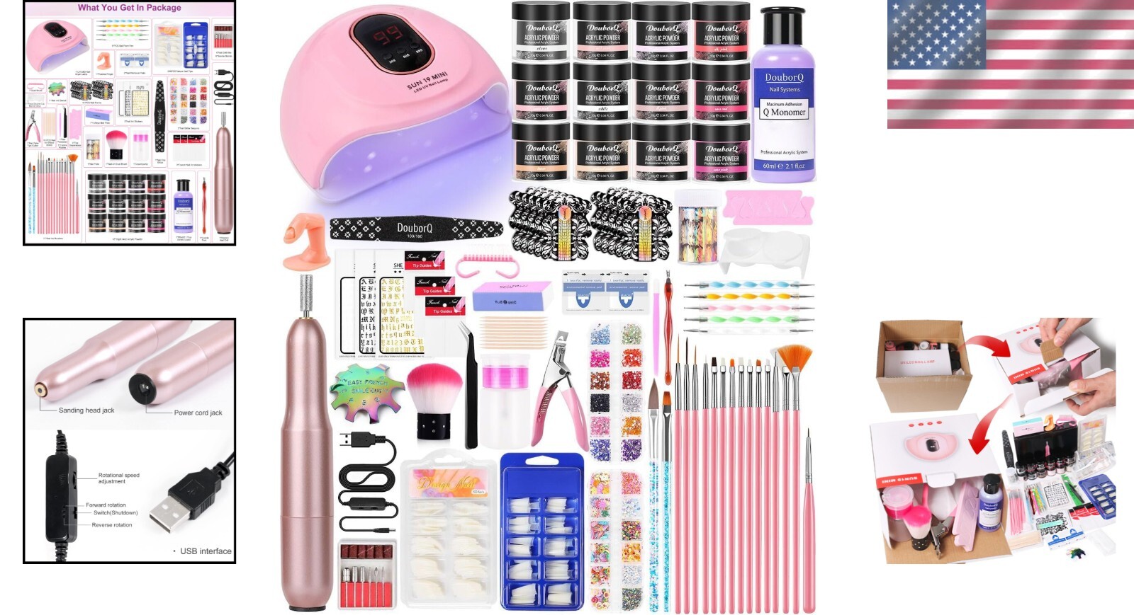 Complete Acrylic Nail Kit with Accessories: Glitter, Brush, & Drill for Home Use