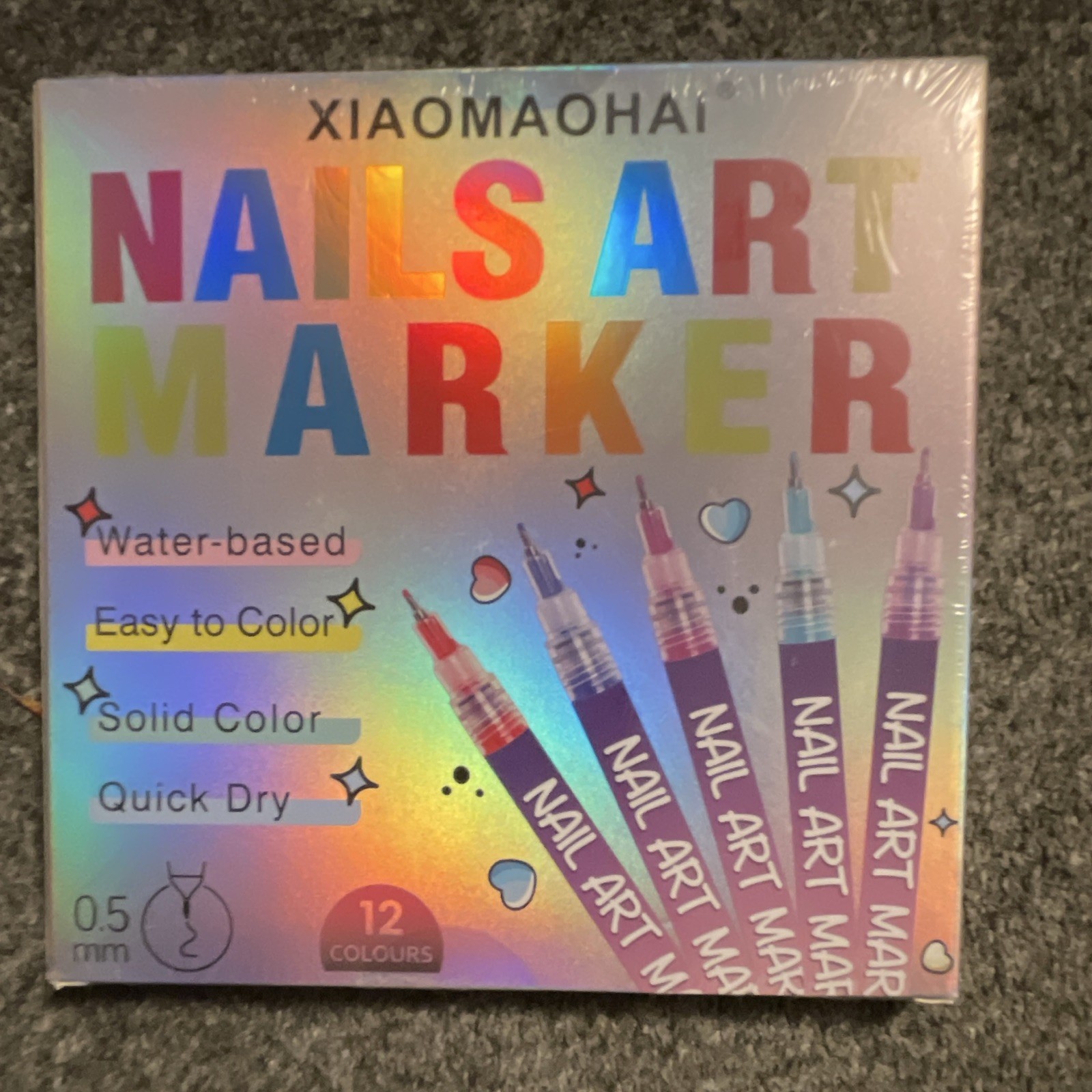 XIAOMAOHAl Nail Art Pen Set Water-Based Quick Dry 12 Colors 0.5mm Tip