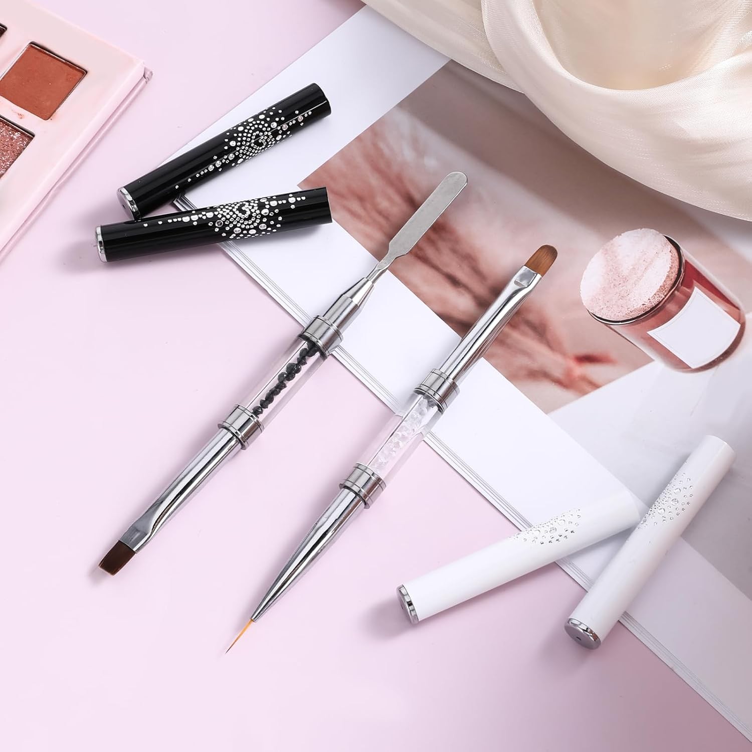 2 Pcs Double-Ended Nail Builder Gel Brush, French Tip & Liner Nail Art Tools