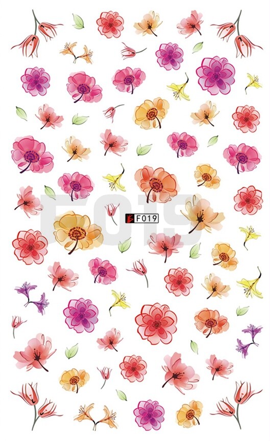Daisy Lily Glory Canna Hibiscus Rose transparent Flowers 3D Nail Stickers
