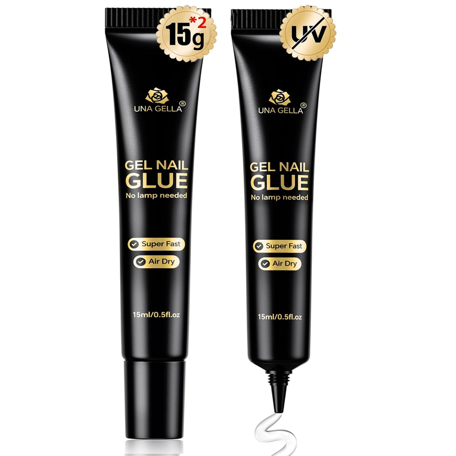 Nail Glue Strong Gel No UV 15g, 2 Pieces, Nail Press On Adhesive, Air Dry, Semi