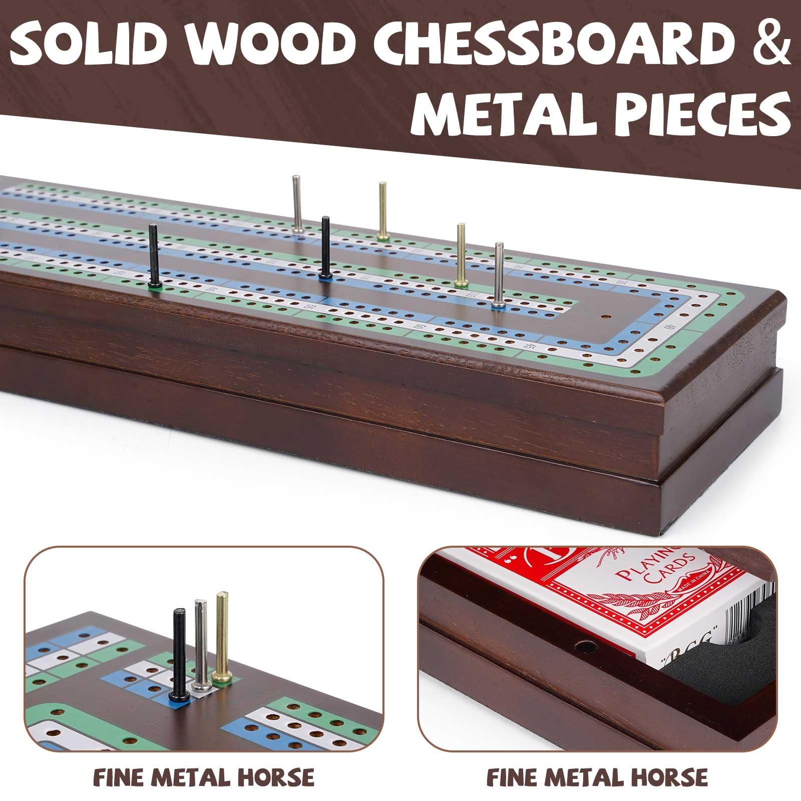 Wooden Cribbage Board Game Set, Premium 15.4″L x 5.3″W x 2.2″H