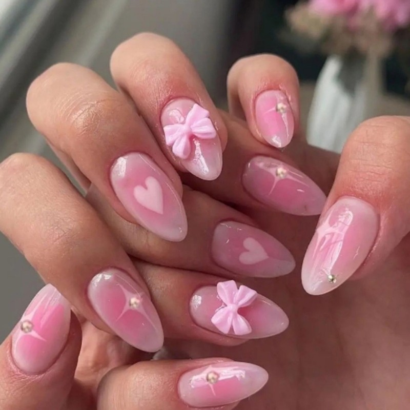 Fashionable False Nail 3D Bows Acrylic Press on Nail for Office and Party Use