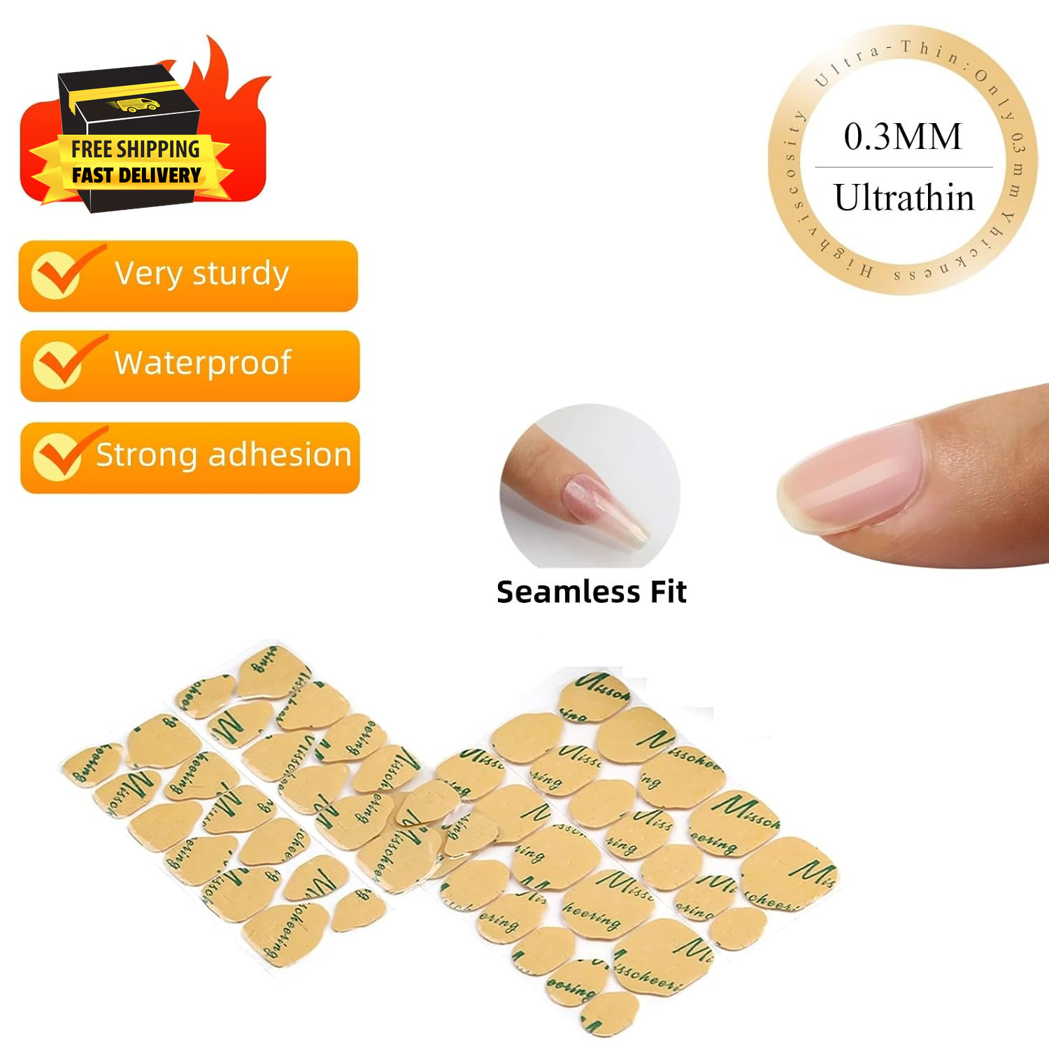 288Pcs Nail Adhesive Tabs for Fake Nails Nail Glue for Press Ons with 0.3Mm Ultr
