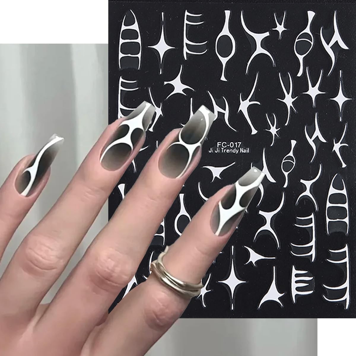 FSpronail 4 Sheets Irregular Line Nail Art Stickers, 3D Metallic Mirror Gold …