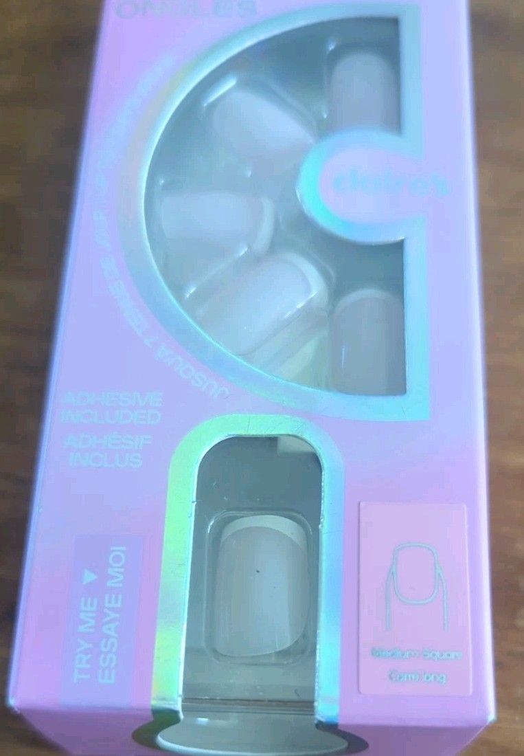 Claire’s Vegan 24 Faux Press On Nail Set Medium Length Square French Sealed