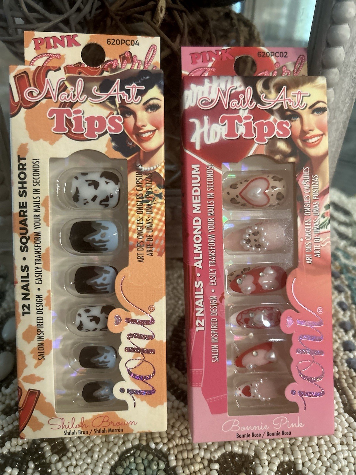 2 Pkgs Ioni Pink Cowgirl Nail Art Tips Press On Nails