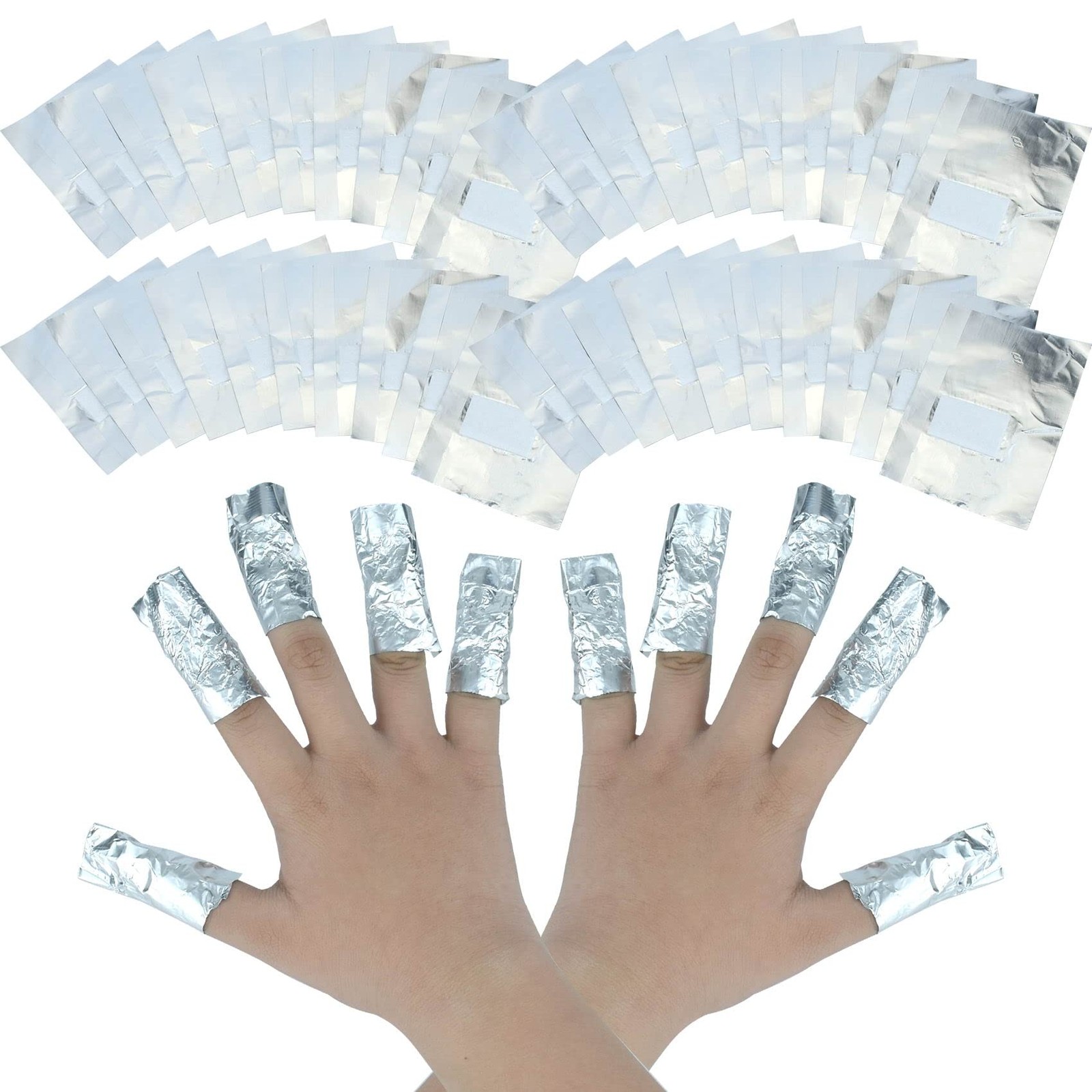 50 Pcs Gel Nail Polish Remover, Foil Wraps with Lint-free 50 Pieces, Silver