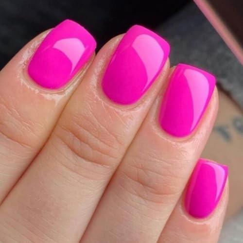 Hot Pink Press on Nails Short Square Fake Nails Solid Color False Nail Design