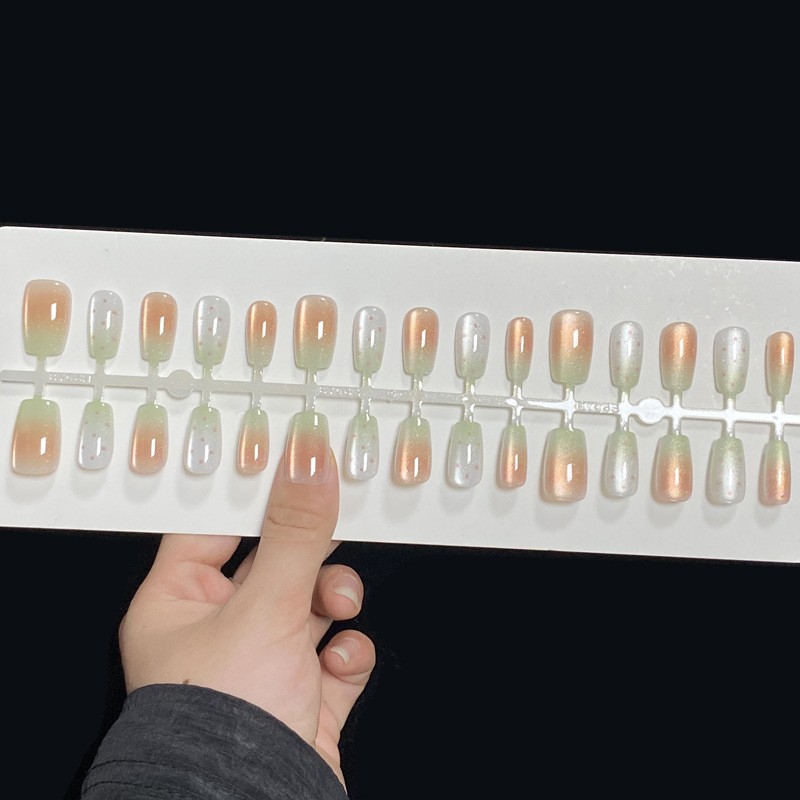 60 Pcs Peach Gradient Short Square Press on Nails, Soft Minimal Nude Fake Nails