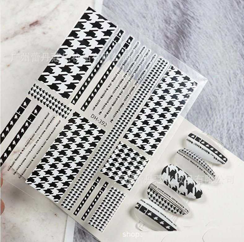 Nail art 3D stickers Adhesive Decals White Black Square Rectangle Line DIY NH12