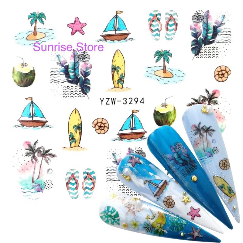 Nail Art Water Transfer Sticker Palm Tree Beach Summer Coconut Tree Decals DIY