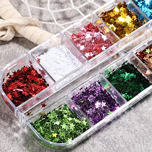 Stars Nail Art Glitter Sequins, 3D Sparkly Nail Flakse Five-Pointed Star