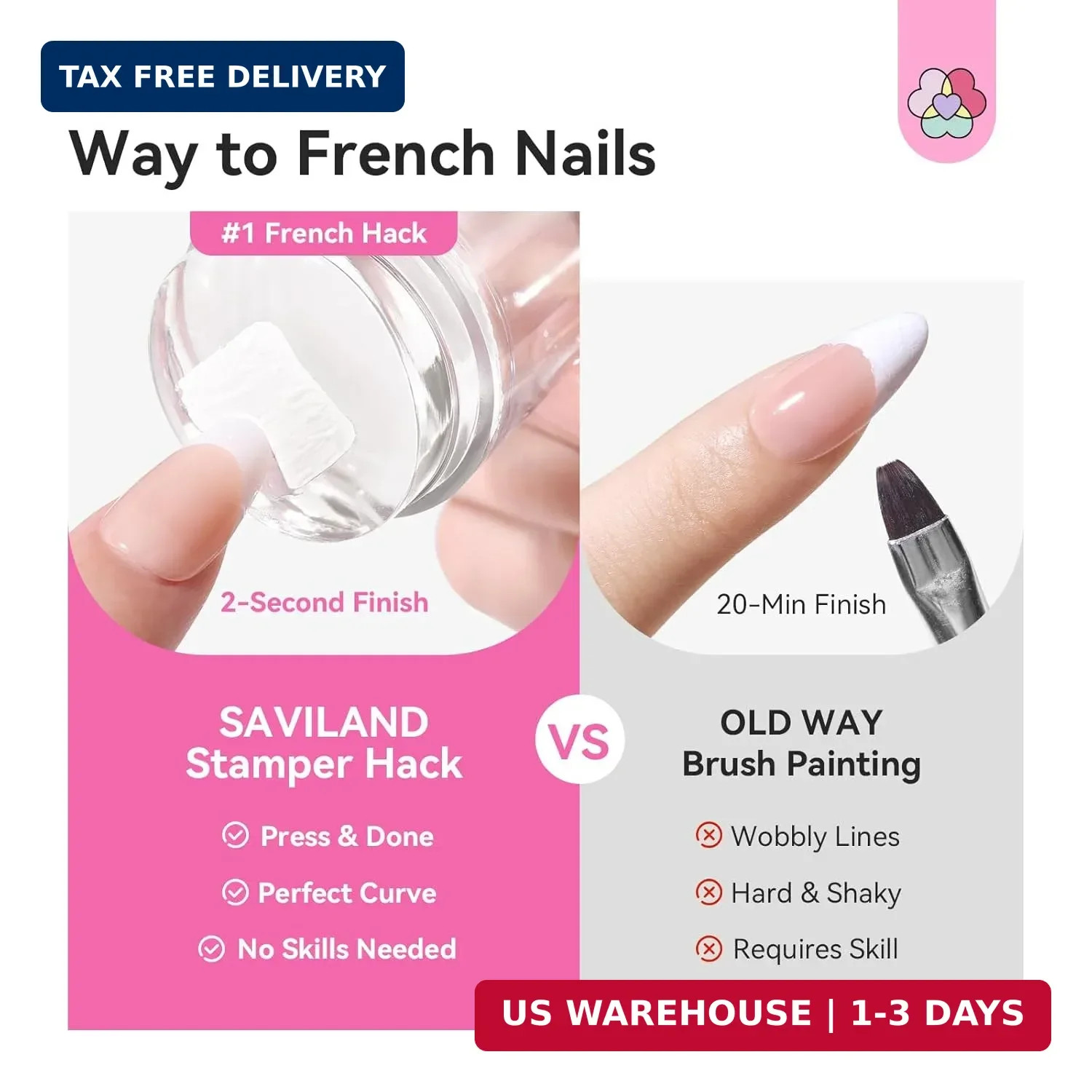 Saviland French Tip Nail Stamp: 4PCS Nail Art Stamper Kit Clear Silicone Nails S