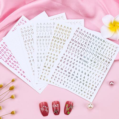 12 Sheets Alphabet Nail Art Stickers 3D Black White Gold Nail Letter Stickers