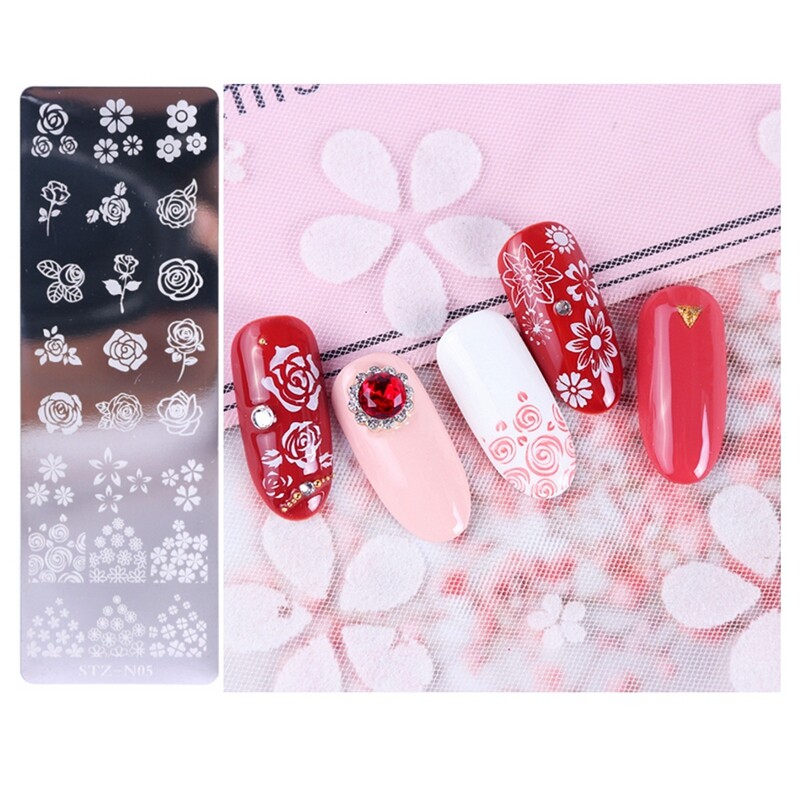 Flower Rose Daisy Deony Metal Nail Stamping Plates Cherry Blossom Floral Leaf