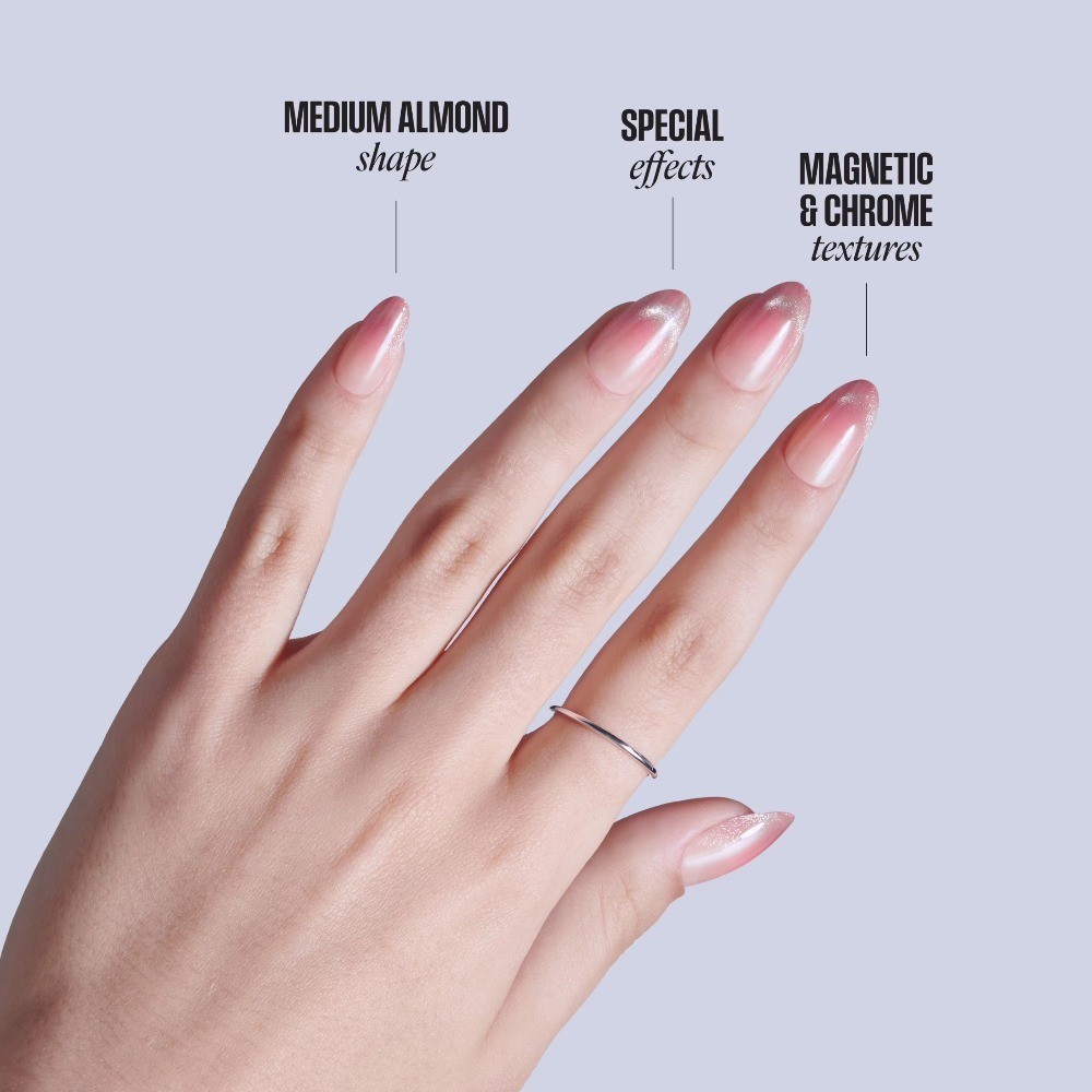 Glam Embellished Press On Nails Almond, ‘Stardust Wonder’, Pink, Medium, 32