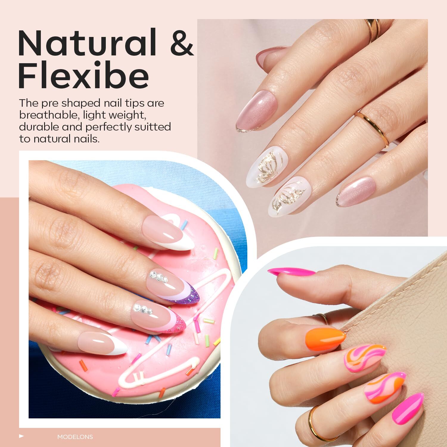 modelones Gel X Nail Kit, Short Almond x A2-Short-Almond-216Pcs