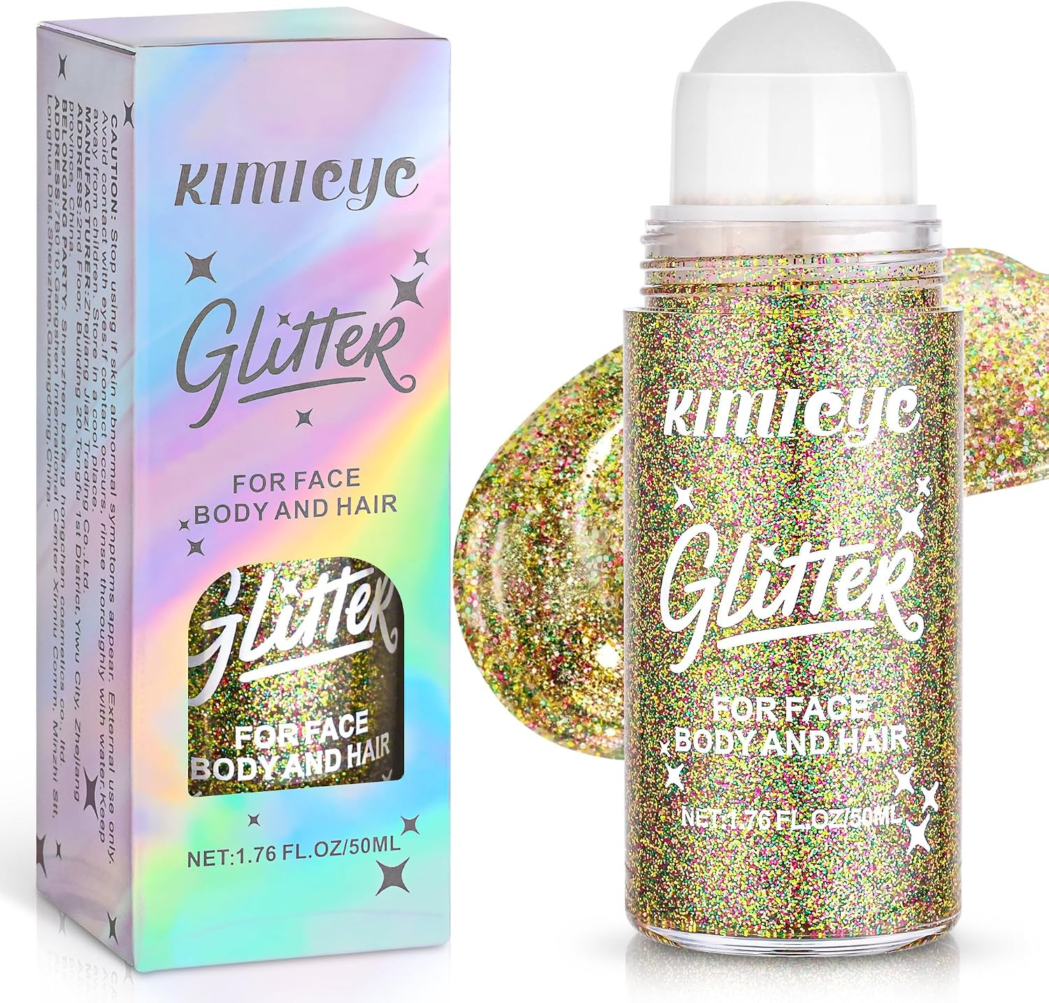 Roll-On Face Body Glitter Gel for Mardi Gras Rave Makeup, 1.69 Oz | Gold Green P