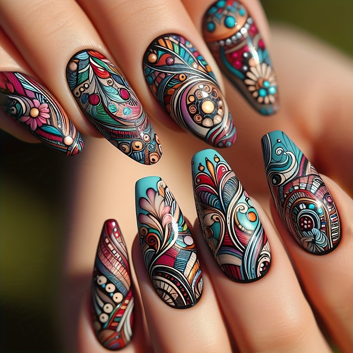 48 Pieces of Medium Length Vacation Nails, Removable and Reusable Nail Art