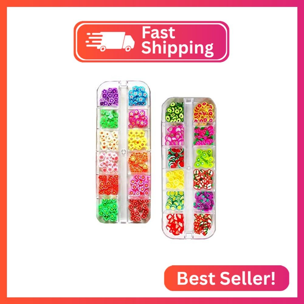2 Boxes Fruit Flower Slices Nail Art Slices, 3D Polymer Clay Mini Slices Resin M