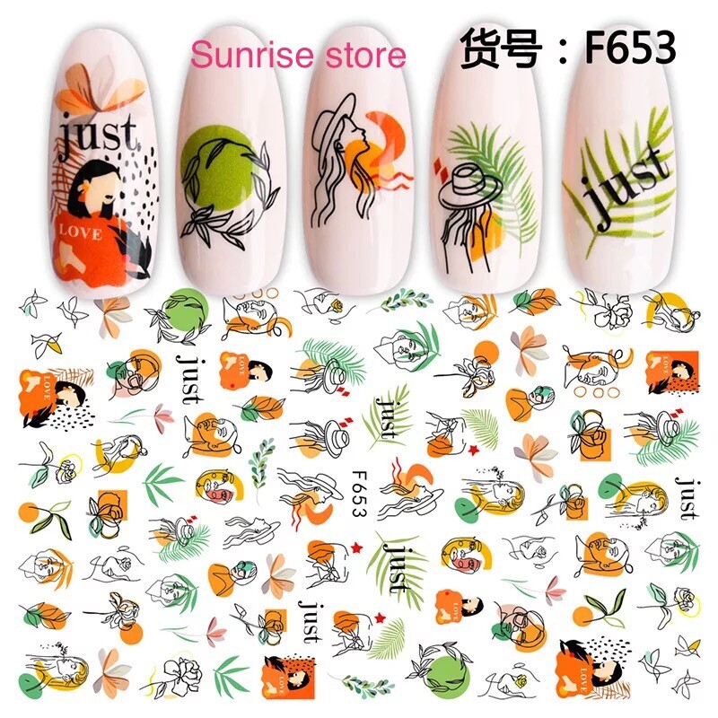Nail Art Sticker Spring Summer Flower Leaves Fruit Beach Girl Decals Manicure