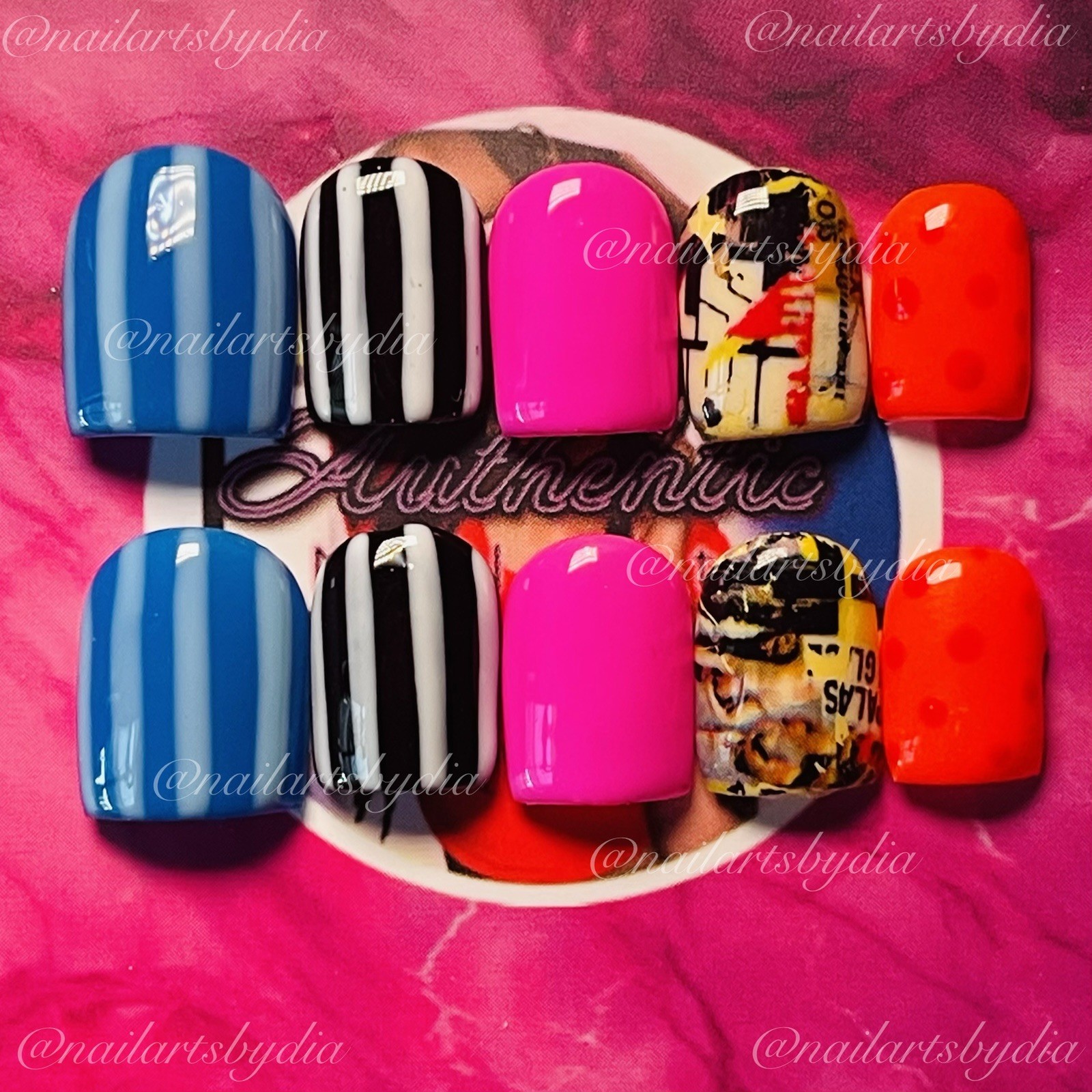 Authentic Nail Arts Square Press-On Nails Multicolor Shiny Short