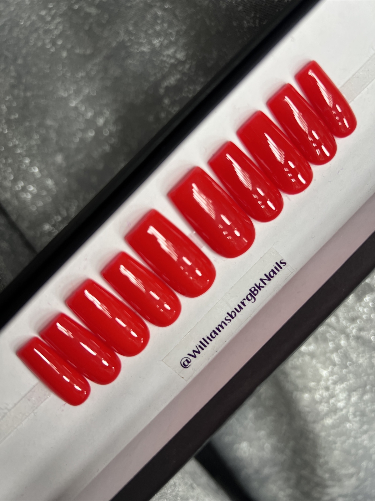 🍎 CUSTOM Gel Press On False Nails, SHINY RED, 10p set M w/ FULL KIT